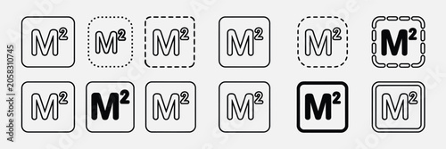 Square Icon Variations with M2 Symbol in Black and White