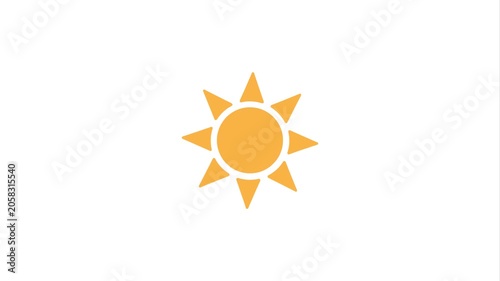 2D Animated Sun Icon with Rotating and Shining Rays. Yellow Sun Motion Graphic for Weather Forecast. 4k loop animation