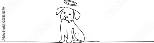 Cute Dog with Halo Sitting on Line Isolated on White
