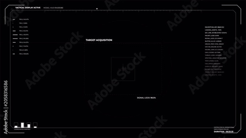 Tactical HUD interface with target acquisition and data display, cyber technology overlay 4k video