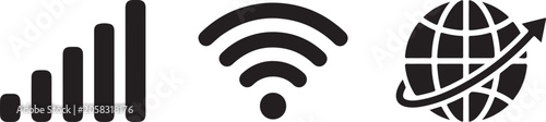 Quadro em tela Three Network Signal Wifi Globe Connection Icons.