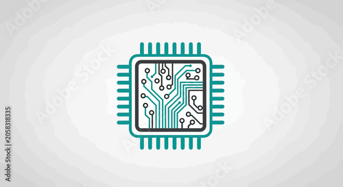 Φωτογραφία Electronic microprocessor circuit chip icon with teal accents.