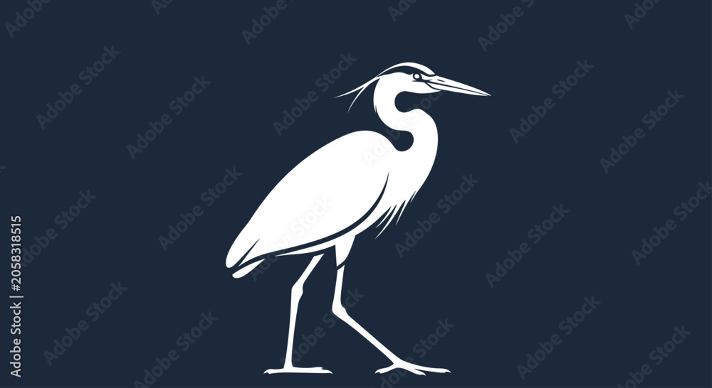 Obraz premium Elegant white heron silhouette on blue background