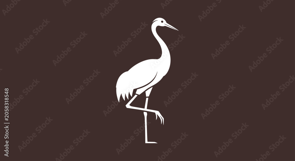 Obraz premium Elegant white crane silhouette on brown background.