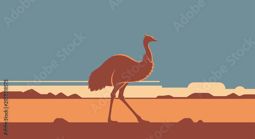 Принти на полотні Emu walking in Australian outback landscape.