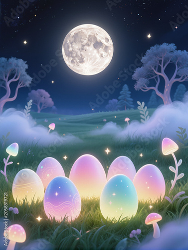 night landscape with moon and stars