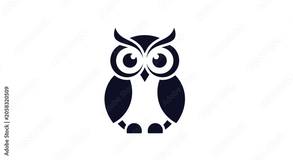 Fototapeta premium Front view of a stylized owl head icon.