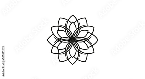 Billede på lærred Geometric black mandala flower line art.