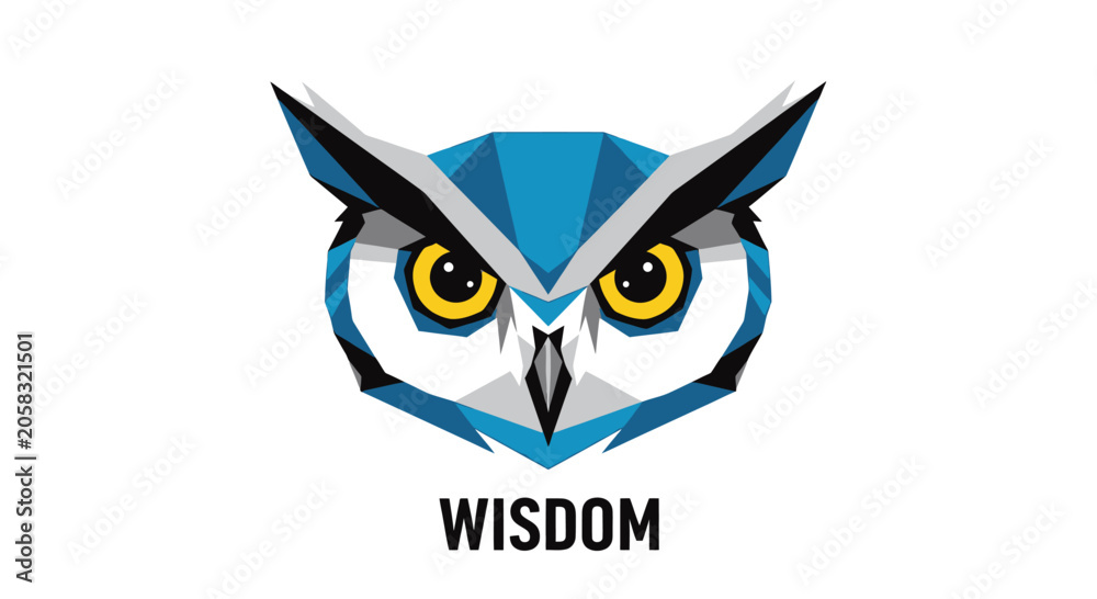 Obraz premium Geometric blue owl wisdom logo