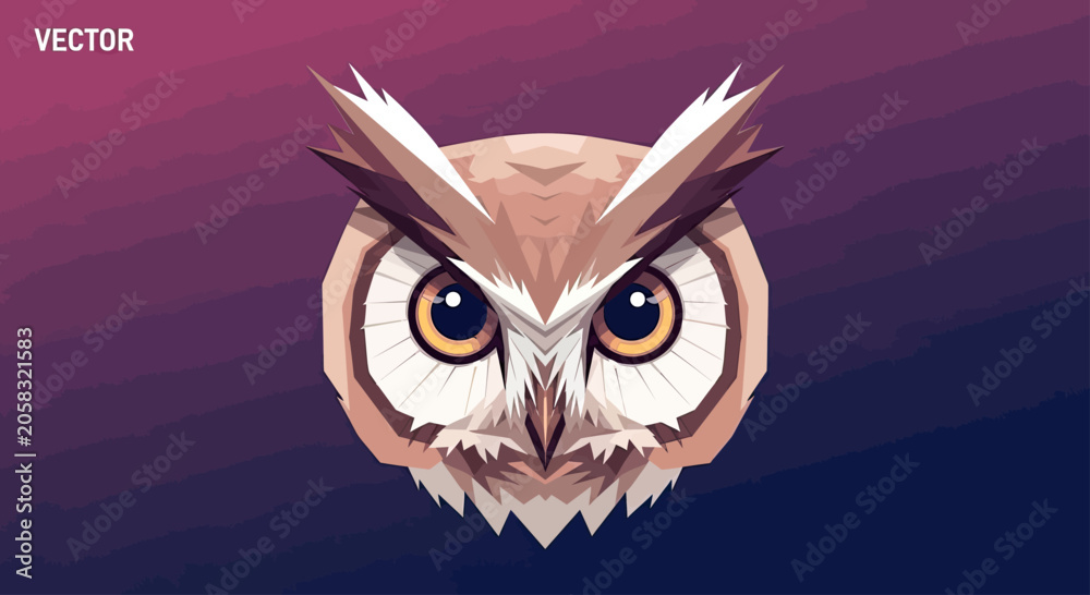 Obraz premium Geometric brown owl head on purple background.