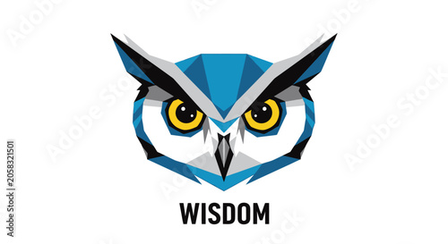 Geometric blue owl wisdom logo