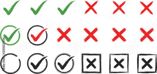 Photos Check marks and X symbols, approval icons, disapproval signs, validation graphic