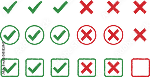 Tableau sur toile Check marks and X symbols, approval icons, disapproval signs, validation graphic