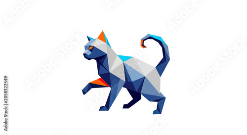 Geometric low poly blue cat illustration.