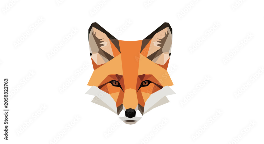 Fototapeta premium Geometric low poly red fox head illustration.