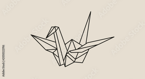 Geometric origami crane on beige background