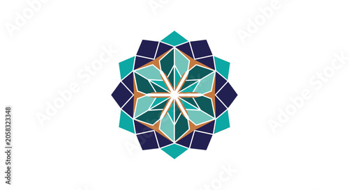 Canvas Print Geometric teal and blue mandala star pattern design