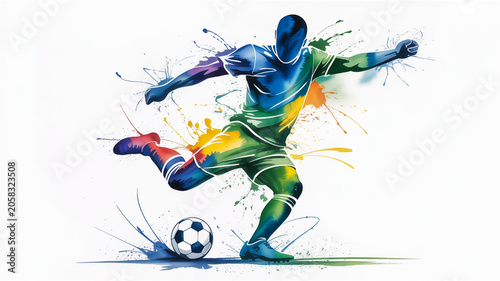 Dynamic Football Player Action Pose with Vibrant Color Splash Isolated on White Background