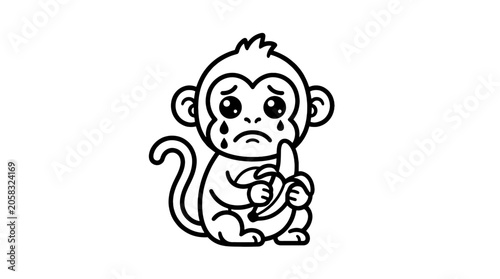 Photography Cute sad Monkey Cartoon Outline Vector Illustration Line Art