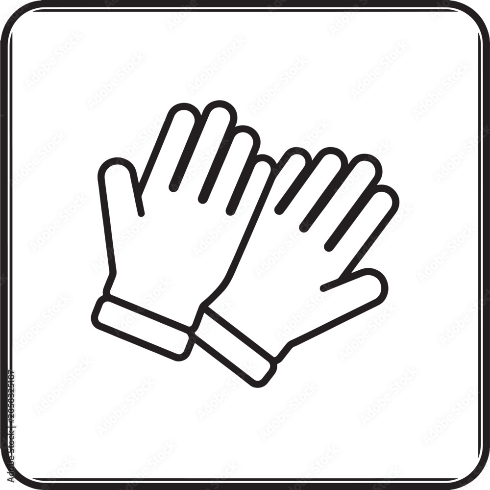 Obraz premium Gloves Outline Icon, Two Overlapping Line Art Gloves with Thick Black Stroke on White Background, Simple Graphic Symbol