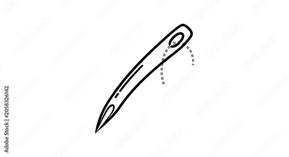 Obraz premium Sewing Needle with Thread Loop, Handcraft Tool, Close-up Illustration