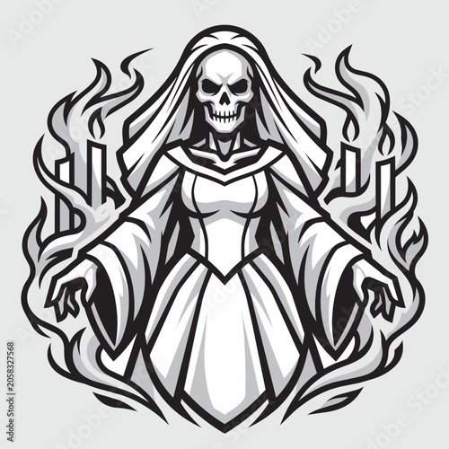 Ghost Bride Woman on Fire Dark Horror Fantasy Vector Illustration