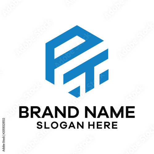 PT Creative Hexagon Monogram Letter Logo Design Modern Blue White Branding Template.