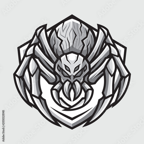 Armored Spider Creature with Hexagon Frame Dark Fantasy Vector Illustration