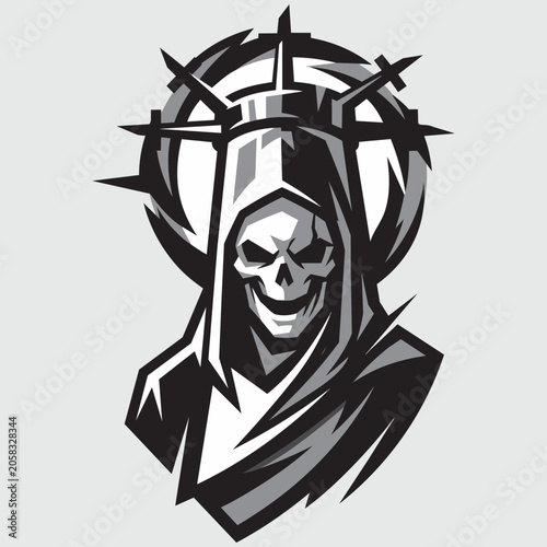 Skull Grim Reaper with Crown of Thorns Dark Fantasy Portrait Vector Illustration