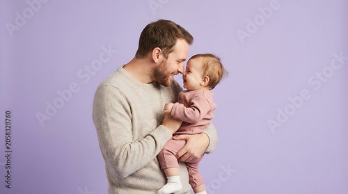 Father and baby daughter touching noses affectionately