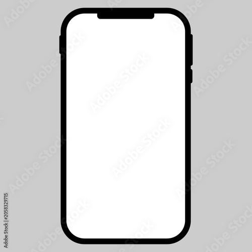 Smartphone with blank screen and black outline on grey background