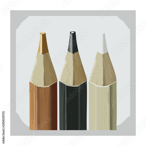 Three colored pencils in flat design style