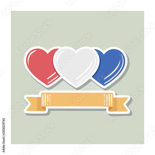 Three Hearts with Banner in Flat Design