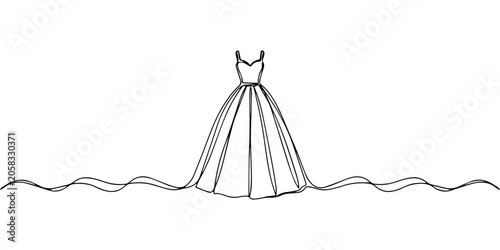 Schilderij op canvas wedding dress continuous one line drawing, Wedding dress continuous one line dra