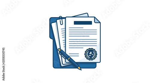 Business documents with pen and seal.