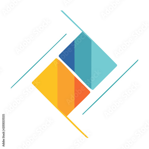 Flat geometric shapes in blue cyan orange yellow