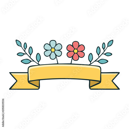 Flat design yellow sofa with decorative flowers