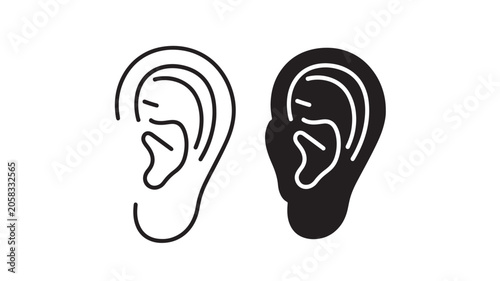 Fotografie Ear Icon Pair with White and Black Filled Outlines, Simple Accessibility and Hea
