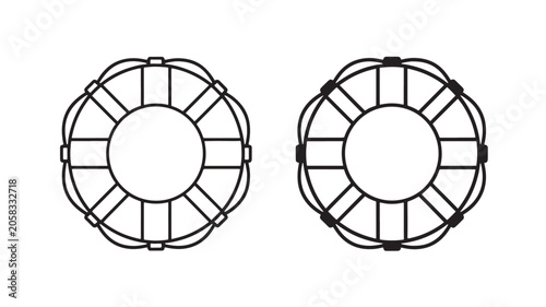 Fényképezés Lifebuoys Lifeguard Rings Side by Side, Black and White Line Art Icons with Thic