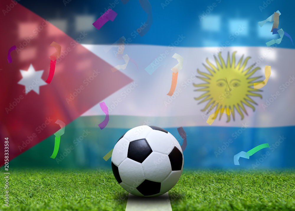 Naklejka premium Football Cup competition between the national Argentina and national Jordan.