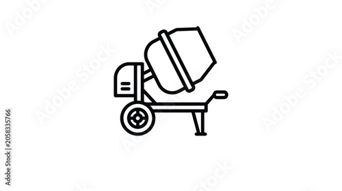 A simple black and white line art icon of a portable cement mixer.