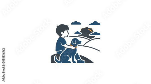 Canvastavla Boy Sitting With Loyal Dog Friend.
