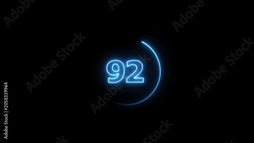 Neon bright glowing countdown timer from 100 to 0 seconds. Neon glowing countdown timer 100 second animation. Neon Countdown on black background. Neon bright glowing countdown timer