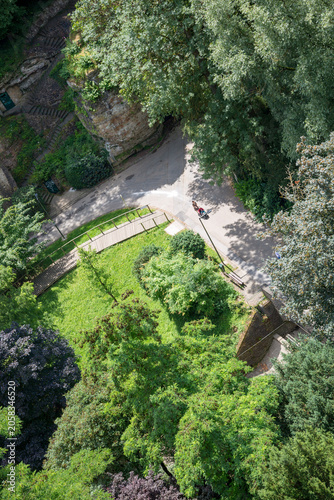 Luxembourg, Grand Duchy of Luxembourg - July 06, 2018: Top view of the Petrus River valley in the center of Luxembourg