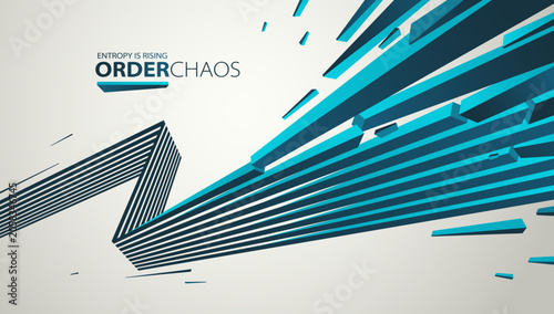 Chaos and order vector concept abstract background with lines explosion to debris in decay, 3D wallpaper with perspective lines going to chaos of destruction.