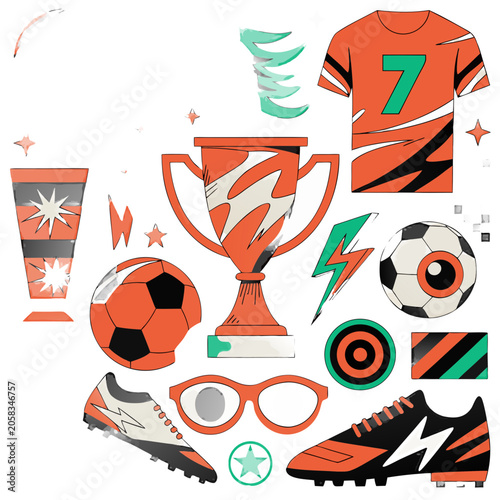 Set of football vertical poster templates. Halftone magazine cutouts with doodles. Soccer ball, goal moment, hand gestures. Social media post sports banners. Retro collage vector illustration isolated