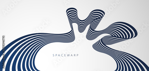 Tableau sur toile Lines in perspective look like bent ribbon graphic design, vector abstract background with curved stripes in distorted perspective, futuristic surreal op art