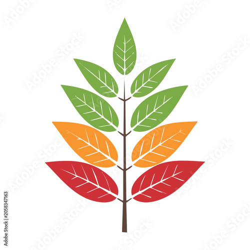 Stylized leaf branch with green, orange, and red leaves