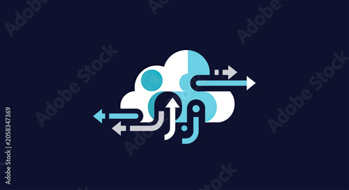 Canvas Print Cloud computing icon with bidirectional data transfer arrows.