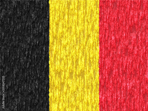 Belgium Flag with Bark Wood Texture - SVG Vector Illustration
